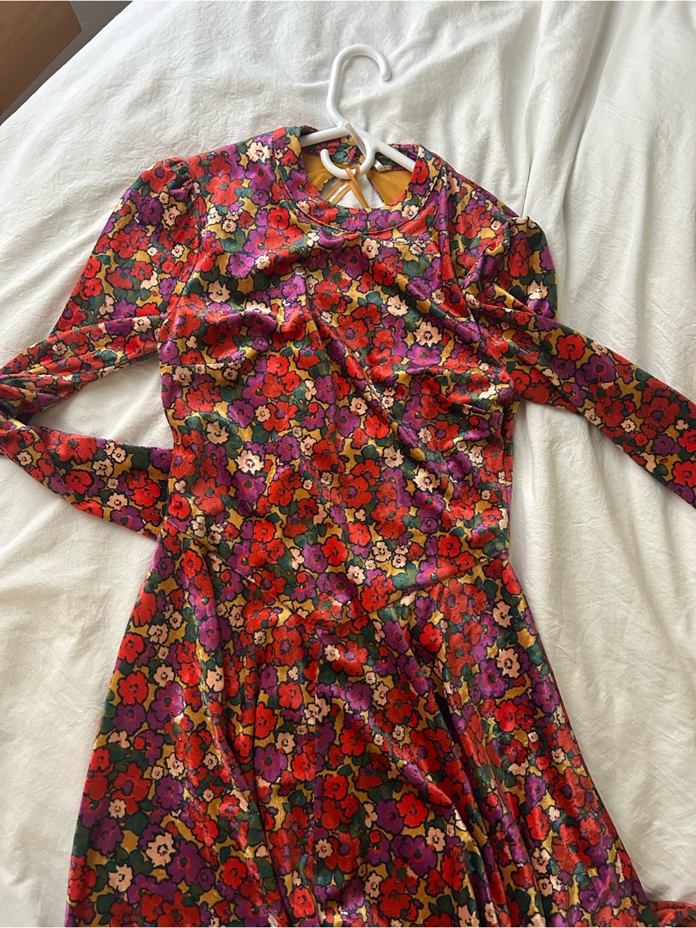 Free People Heartland velvet Floral Long-Sleeve cut out Maxi - Small